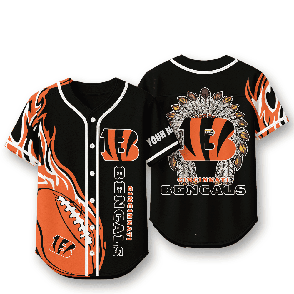 Cincinnati Bengals X Native American PREMIUM 3D Apparel Baseball Jersey Custom Name