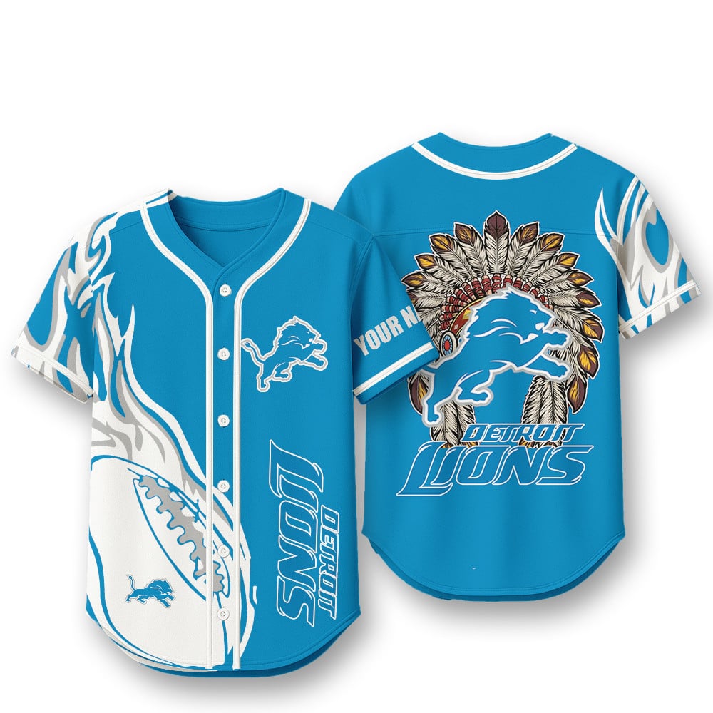 Detroit Lions X Native American PREMIUM 3D Apparel Baseball Jersey Custom Name