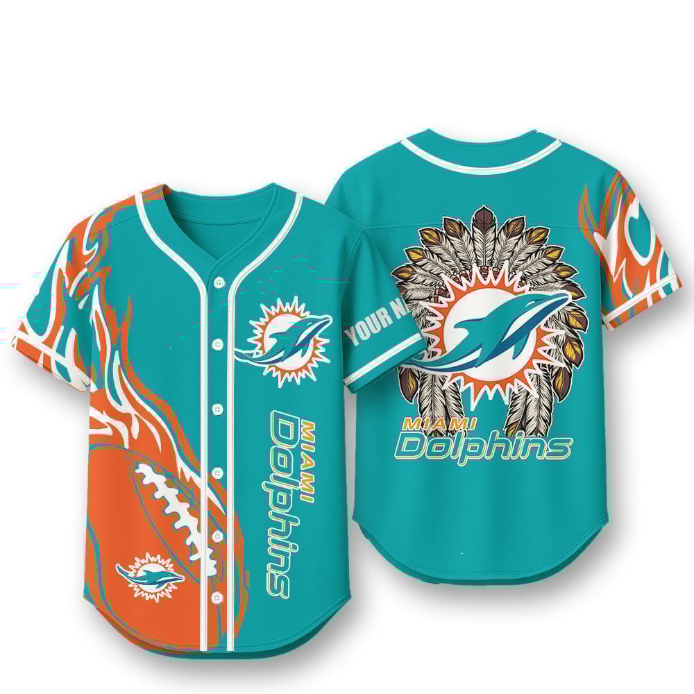Miami Dolphins X Native American PREMIUM 3D Apparel Baseball Jersey Custom Name