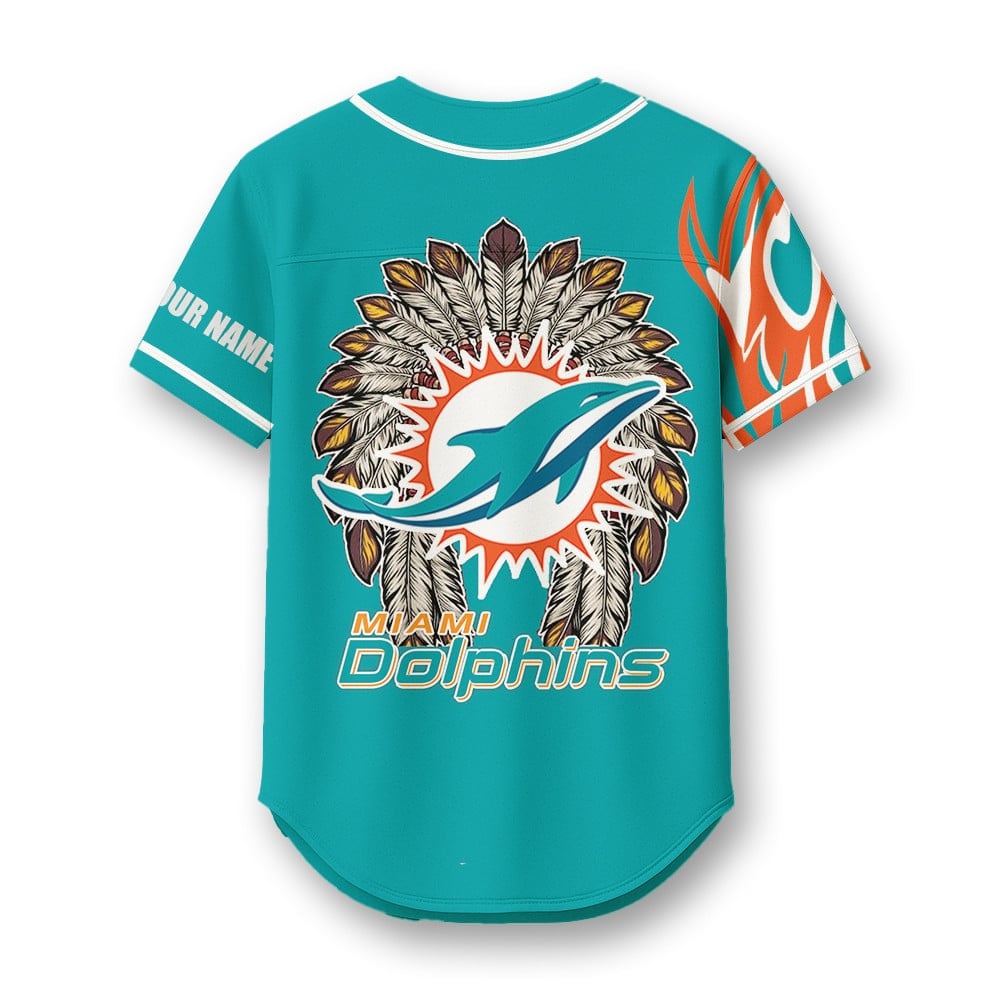 Miami Dolphins X Native American PREMIUM 3D Apparel Baseball Jersey Custom Name