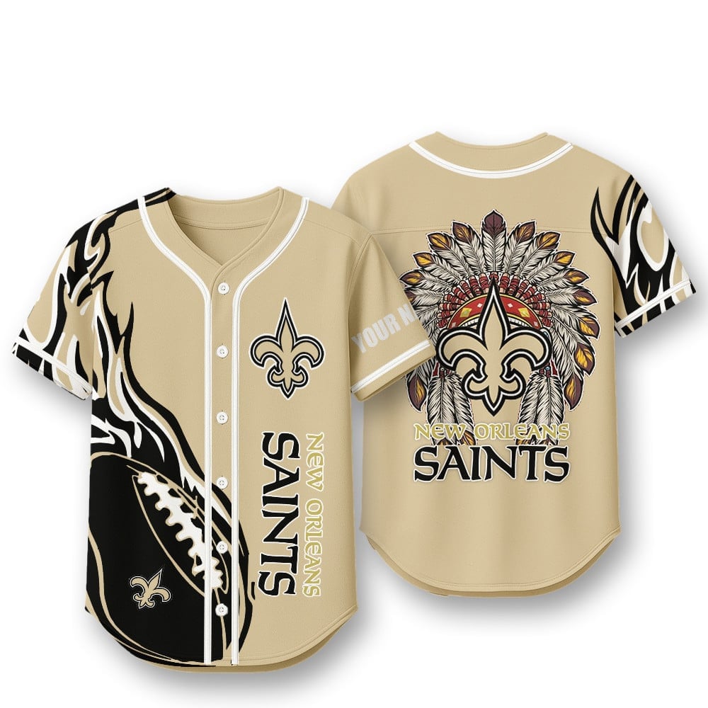New Orleans Saints X Native American PREMIUM 3D Apparel Baseball Jersey Custom Name