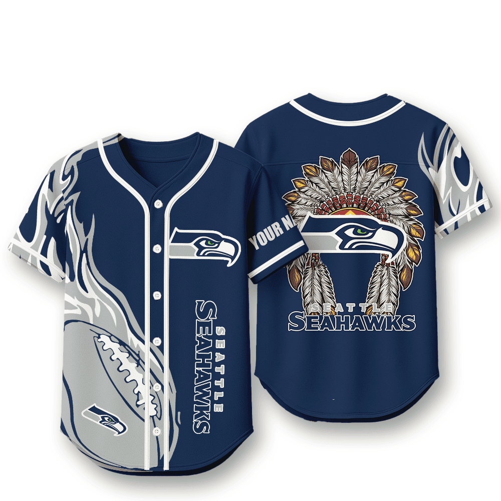 Seattle Seahawks X Native American PREMIUM 3D Apparel Baseball Jersey Custom Name