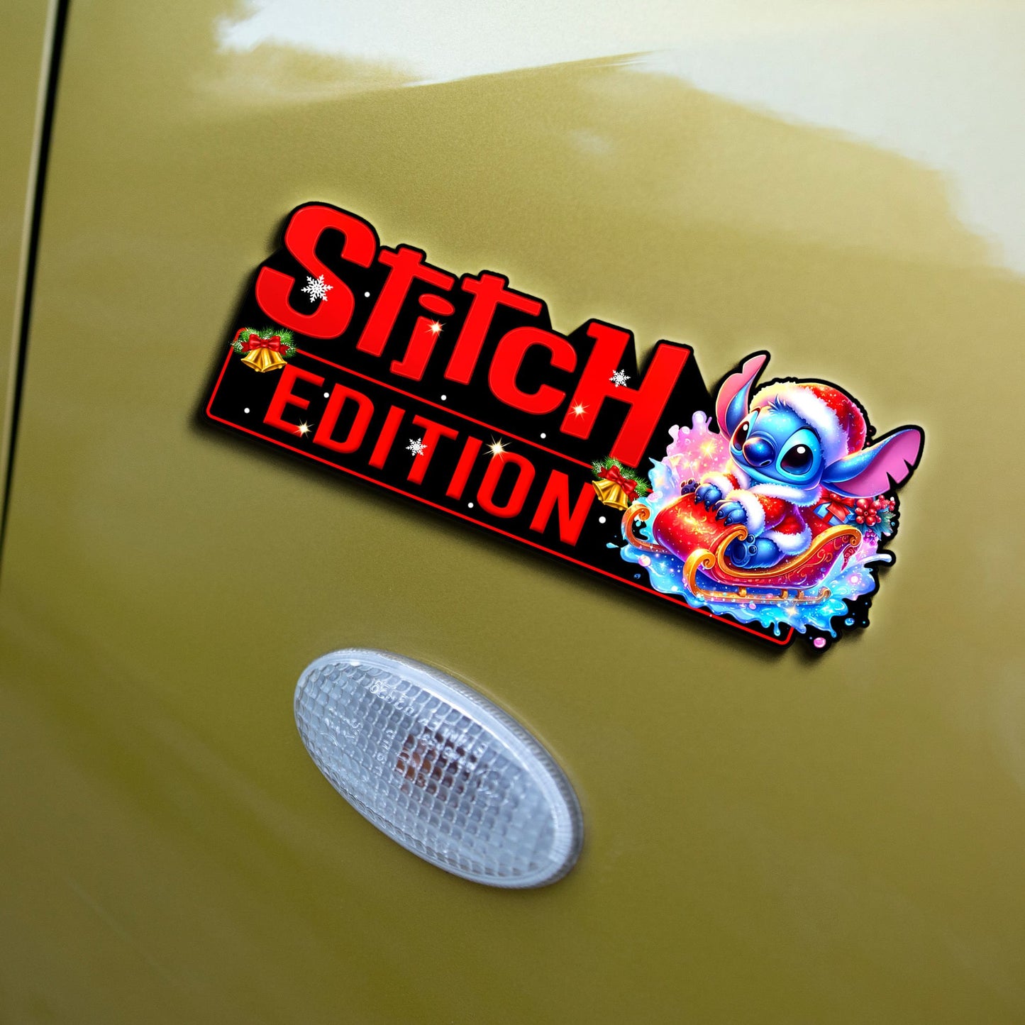 Santa Stitch Christmas Edition Laser Engraved or 3D Inlayed Car Name Badge