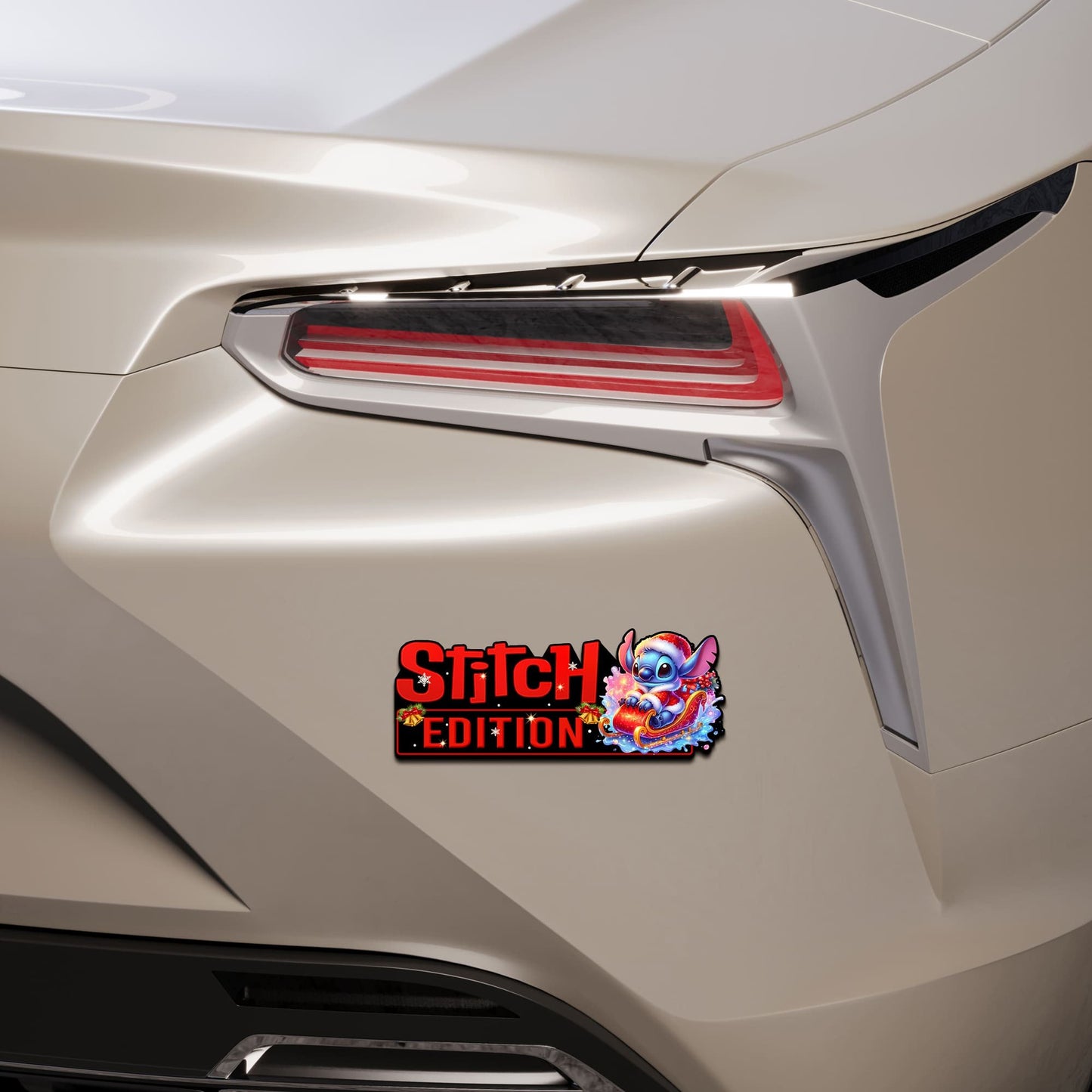 Santa Stitch Christmas Edition Laser Engraved or 3D Inlayed Car Name Badge
