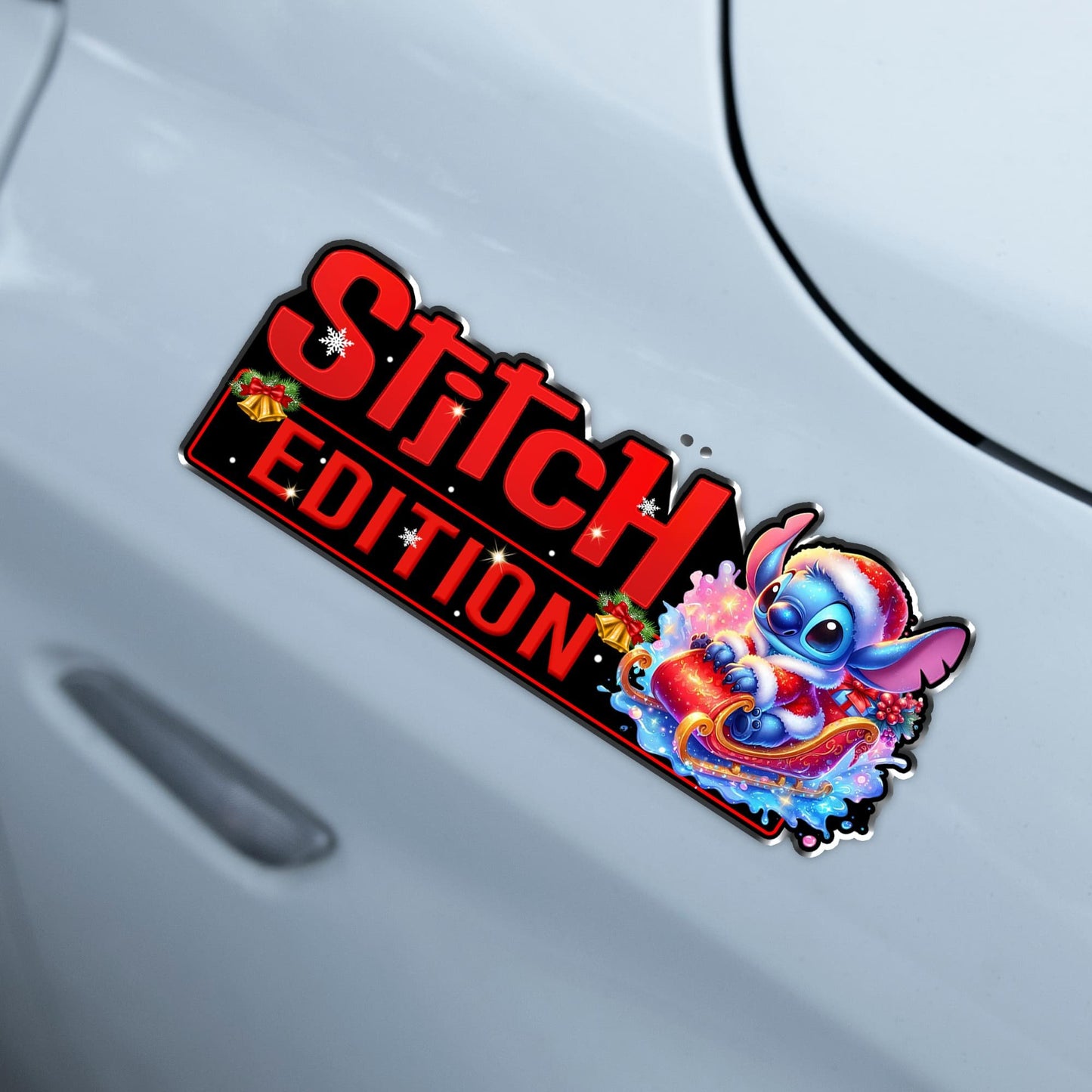 Santa Stitch Christmas Edition Laser Engraved or 3D Inlayed Car Name Badge
