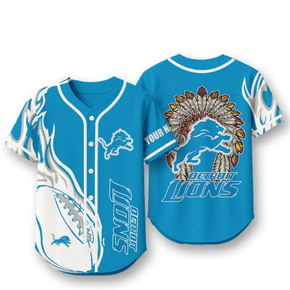 Detroit Lions X Native American PREMIUM 3D Apparel Baseball Jersey Custom Name