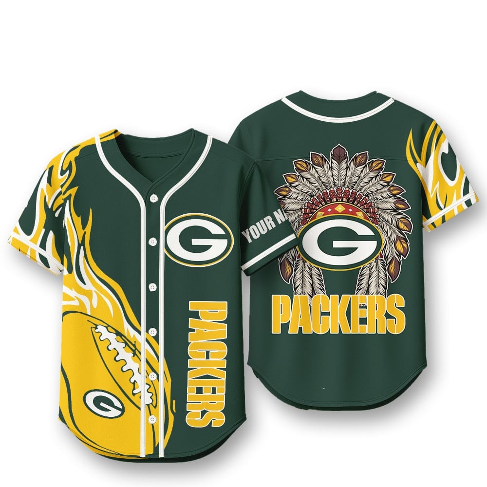 Green Packers X Native American PREMIUM 3D Apparel Baseball Jersey Custom Name