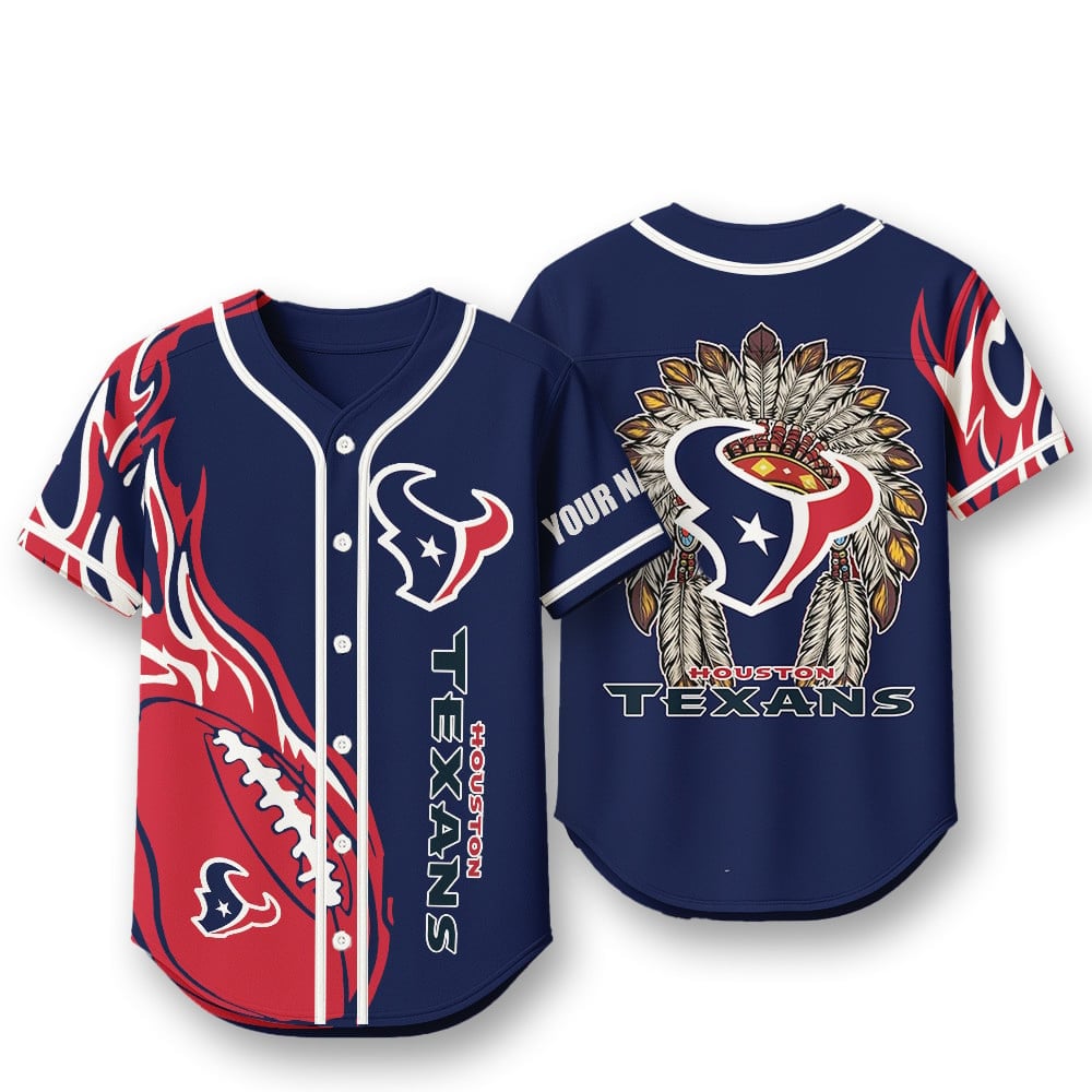 Houston Texans X Native American PREMIUM 3D Apparel Baseball Jersey Custom Name