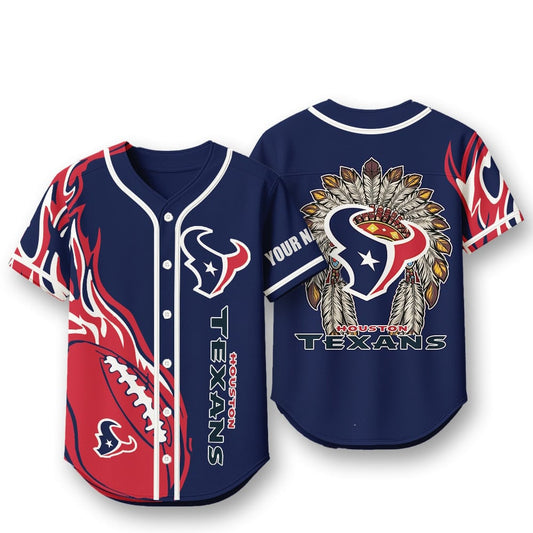 Houston Texans X Native American PREMIUM 3D Apparel Baseball Jersey Custom Name