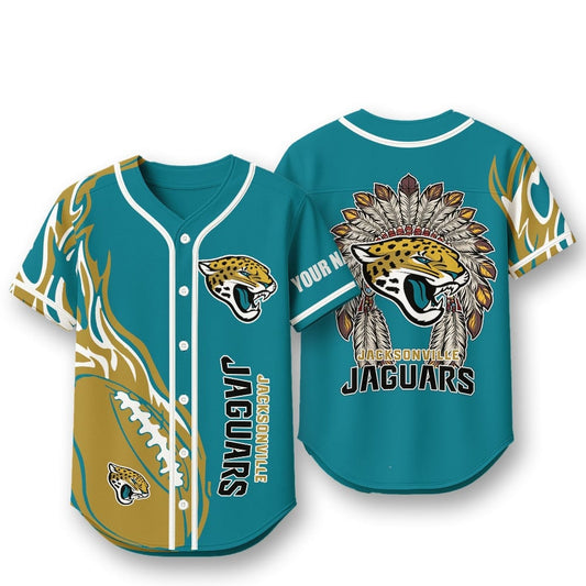Jacksonville Jaguars X Native American PREMIUM 3D Apparel Baseball Jersey Custom Name
