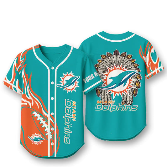 Miami Dolphins X Native American PREMIUM 3D Apparel Baseball Jersey Custom Name