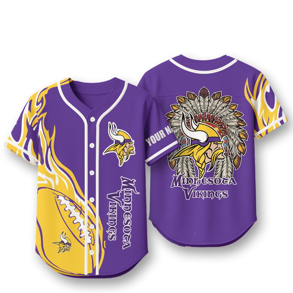 Minnesota Vikings X Native American PREMIUM 3D Apparel Baseball Jersey Custom Name