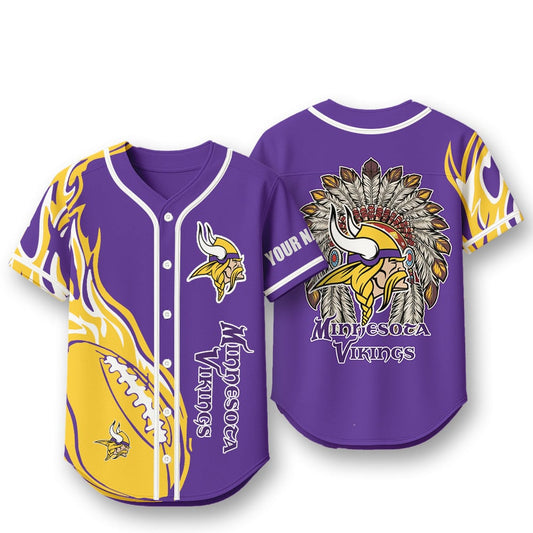 Minnesota Vikings X Native American PREMIUM 3D Apparel Baseball Jersey Custom Name
