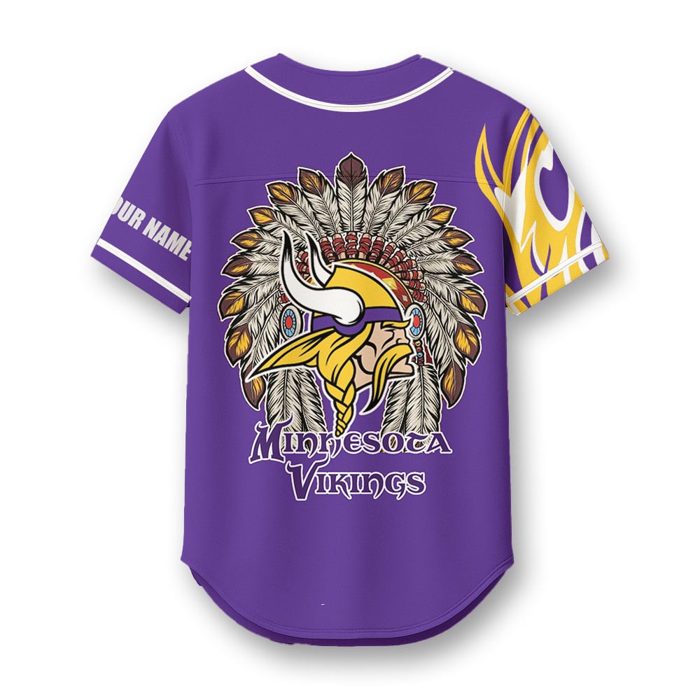 Minnesota Vikings X Native American PREMIUM 3D Apparel Baseball Jersey Custom Name