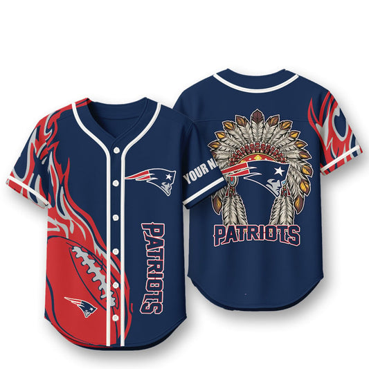 New England Patriots X Native American PREMIUM 3D Apparel Baseball Jersey Custom Name