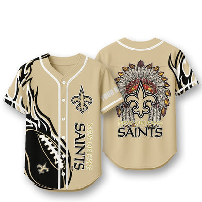 New Orleans Saints X Native American PREMIUM 3D Apparel Baseball Jersey Custom Name
