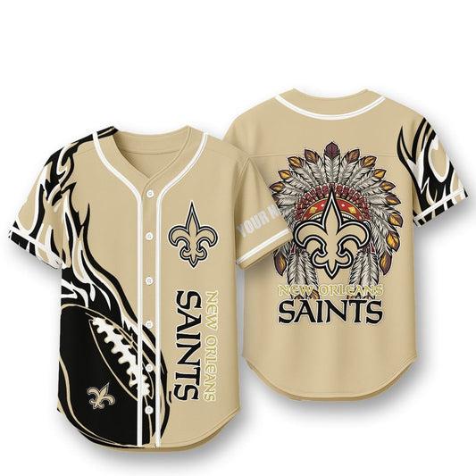 New Orleans Saints X Native American PREMIUM 3D Apparel Baseball Jersey Custom Name