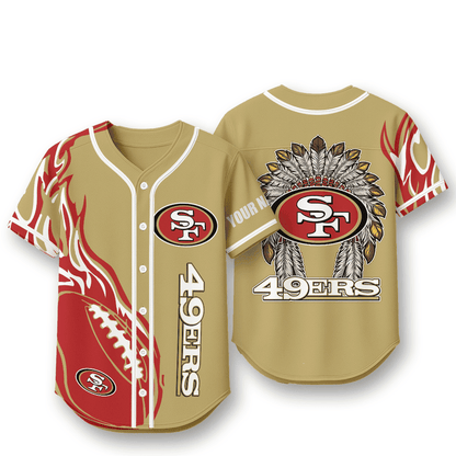 San Francisco 49ers X Native American PREMIUM 3D Apparel Baseball Jersey Custom Name