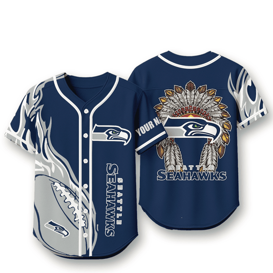 Seattle Seahawks X Native American PREMIUM 3D Apparel Baseball Jersey Custom Name