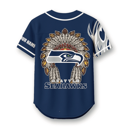 Seattle Seahawks X Native American PREMIUM 3D Apparel Baseball Jersey Custom Name