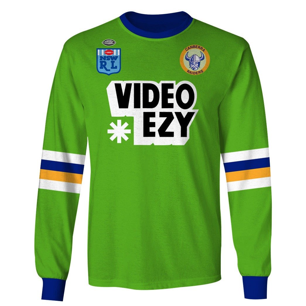 Canberra Raiders 1990 Video Ezy ARL/NRL Vintage Retro Heritage Jersey Full Custom Name Number