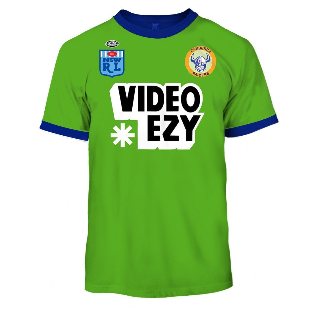 Canberra Raiders 1990 Video Ezy ARL/NRL Vintage Retro Heritage Jersey Full Custom Name Number