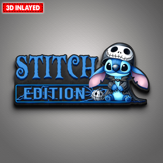 Stitch as Jack Halloween Edition Laser Engraved or 3D Inlayed Car Name Badge