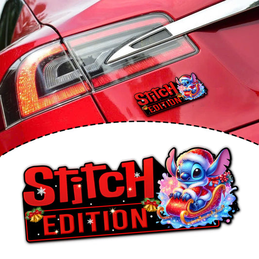 Santa Stitch Christmas Edition Laser Engraved or 3D Inlayed Car Name Badge