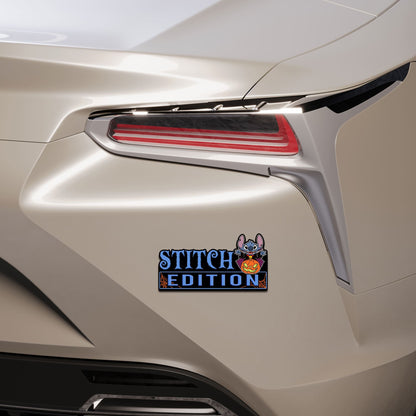 Halloween Costume Stitch with Pumpkin Jack o Lantern Edition Laser Engraved or 3D Inlayed Car Name Badge