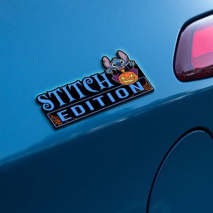 Halloween Costume Stitch with Pumpkin Jack o Lantern Edition Laser Engraved or 3D Inlayed Car Name Badge