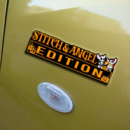 Stitch and Angel Halloween Edition Laser Engraved or 3D Inlayed Car Name Badge