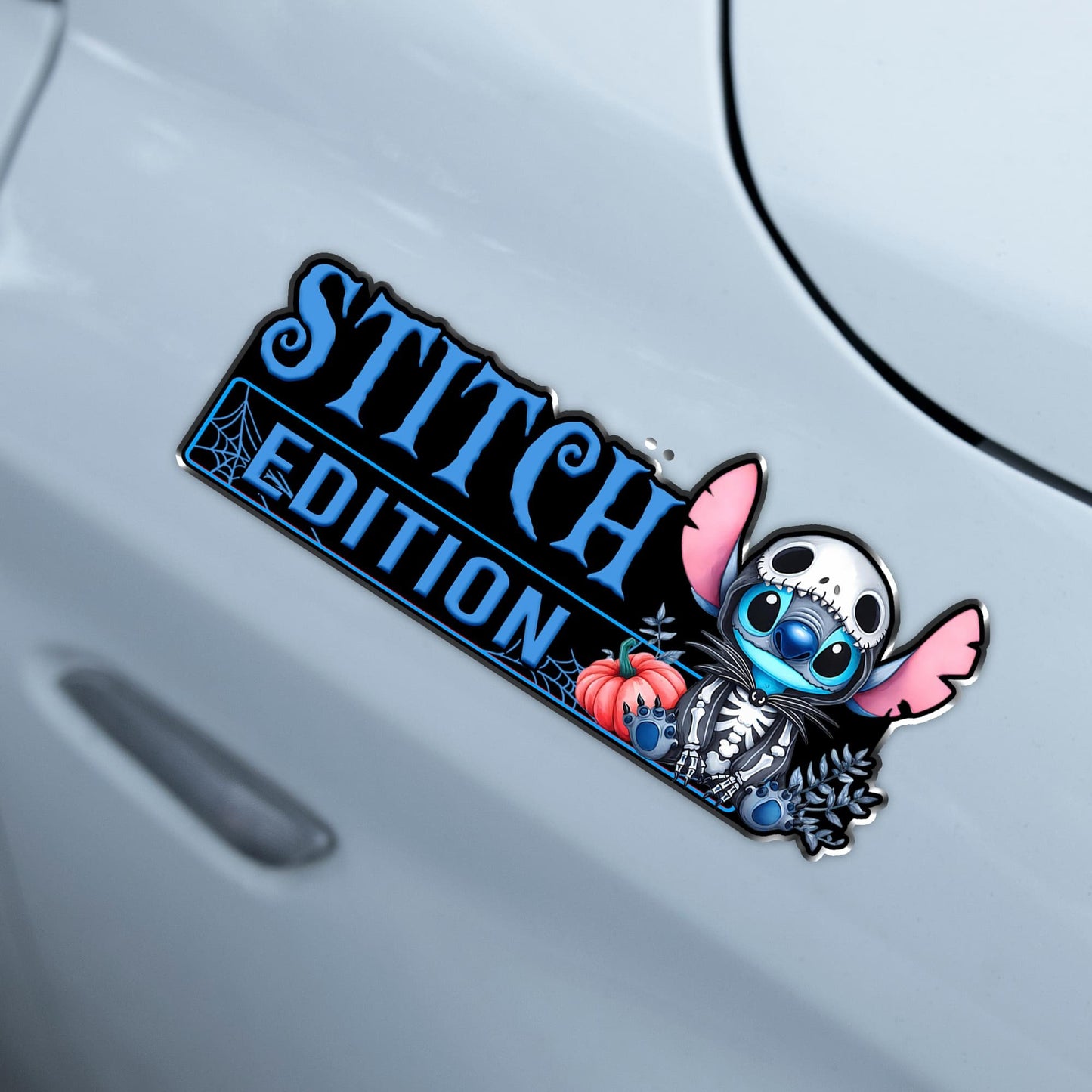 Stitch as Jack Halloween Version 2 Edition Laser Engraved or 3D Inlayed Car Name Badge