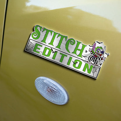 Stitch as Beetlejuice Halloween Costume Edition Laser Engraved or 3D Inlayed Car Name Badge