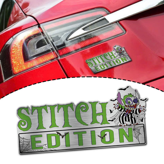 Stitch as Beetlejuice Halloween Costume Edition Laser Engraved or 3D Inlayed Car Name Badge