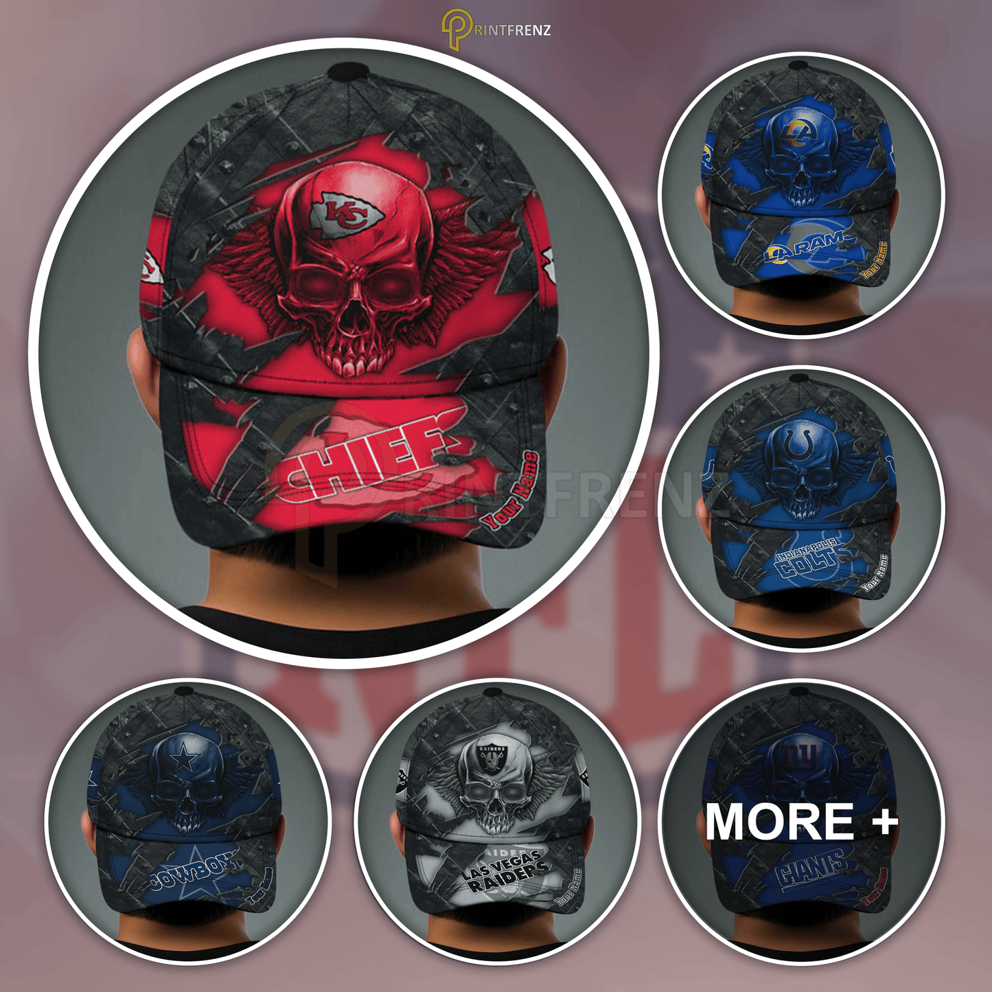 NFL All Team And Skull Art Custom Any Name Clasic Cap Gift For Fan