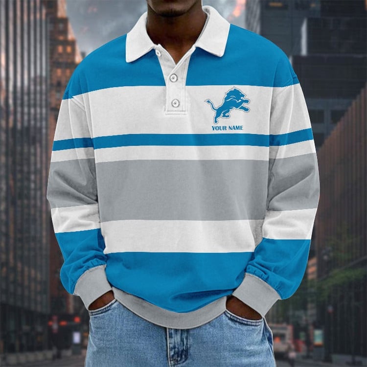 Detroit Lions Special Style Men Long Sleeves Polo Shirt Custom Name Gift For Fan