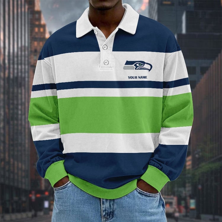 Seattle Seahawks Special Style Men Long Sleeves Polo Shirt Custom Name Gift For Fan