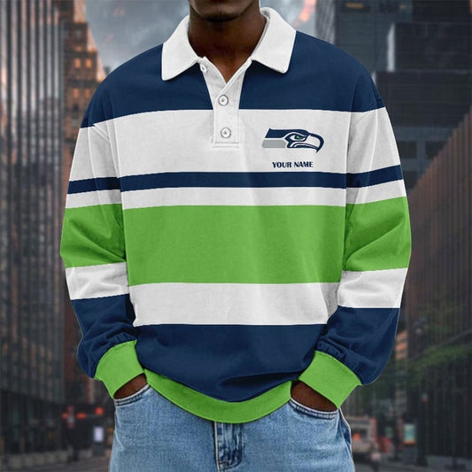 Seattle Seahawks Special Style Men Long Sleeves Polo Shirt Custom Name Gift For Fan