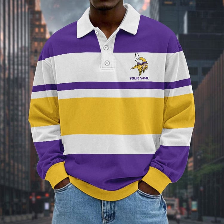 Minnesota Vikings Special Style Men Long Sleeves Polo Shirt Custom Name Gift For Fan