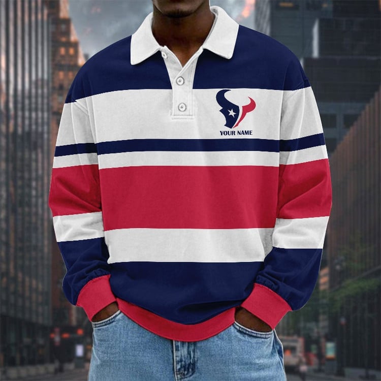 Houston Texans Special Style Men Long Sleeves Polo Shirt Custom Name Gift For Fan