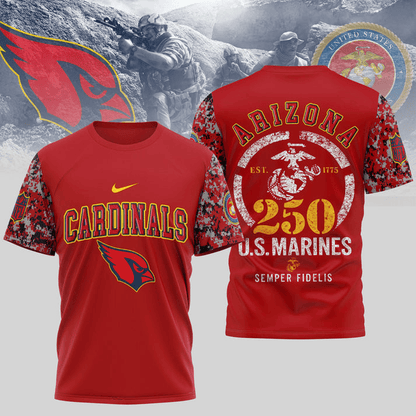Arizona Cardinals T-Shirt | 250th USMC Anniversary Tribute | NFL Football Fan TeeS