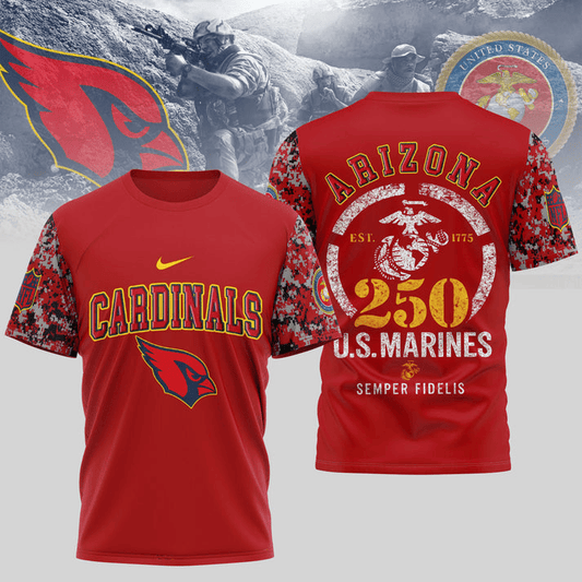 Arizona Cardinals T-Shirt | 250th USMC Anniversary Tribute | NFL Football Fan TeeS