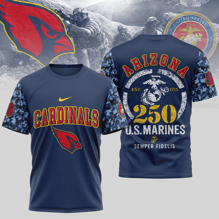 Arizona Cardinals T-Shirt | 250th USMC Anniversary Tribute | NFL Football Fan TeeS