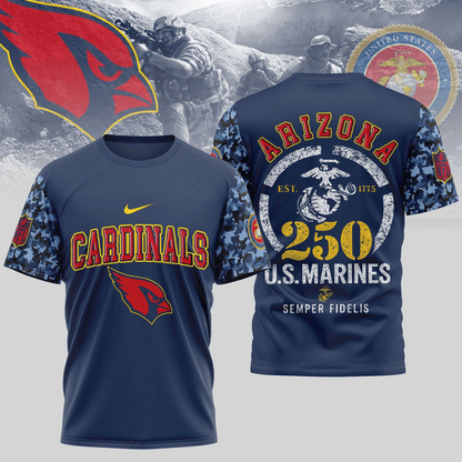 Arizona Cardinals T-Shirt | 250th USMC Anniversary Tribute | NFL Football Fan TeeS