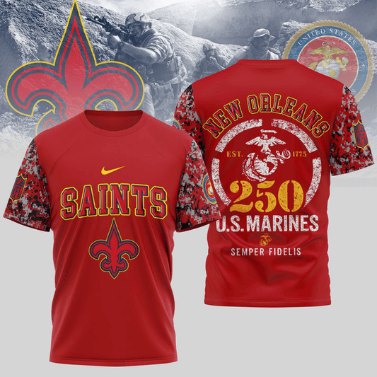 New Orleans Saints x USMC 250th Anniversary T-Shirt – NFL Football Fans Gift